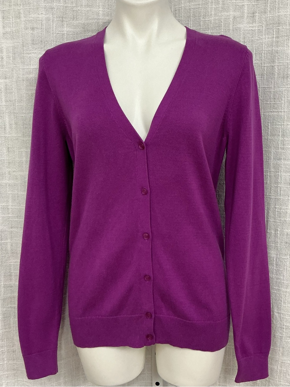 Ann Taylor LOFT Deep Purple V-Neck Button Front Cardigan